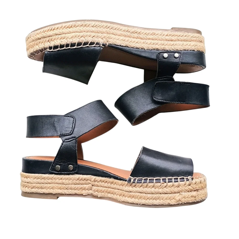 Women's Sarto By Franco Sarto Black Sierra Platform Wedge Espadrille Sandals 5M - Picture 1 of 12